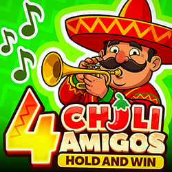 4 Chili Amigos pokie artwork, a mariachi player in a sombrero