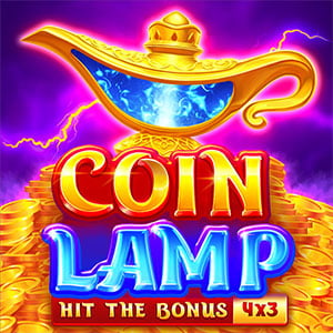 Coin Lamp pokie artwork, a magic lamp on a pile of coins over a 4x3 board