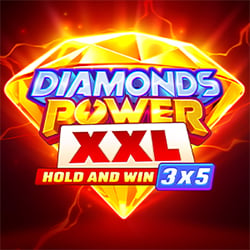 Diamonds Power XXL pokie artwork, red diamonds on a lightning background over a 3x5 board