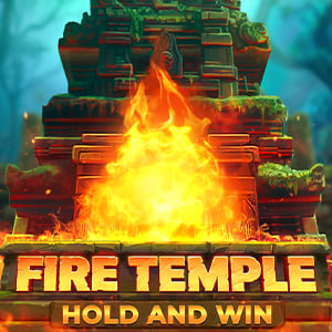 Fire Temple pokie artwork, a stone temple wrapped in flame