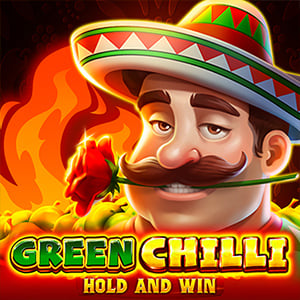 Green Chilli pokie artwork, a man in a sombrero holding a rose