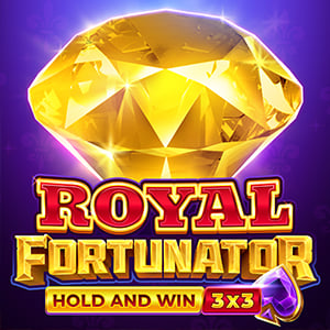 Royal Fortunator pokie artwork, a gold diamond on a purple 3x3 Hold and Win board