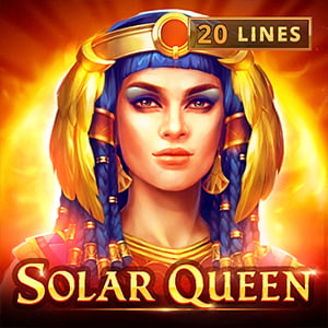 Solar Queen pokie artwork, an Egyptian queen in gold headdress