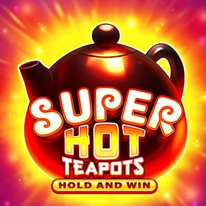 Super Hot Teapots pokie artwork, a red teapot over an orange burst
