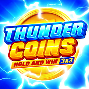 Thunder Coins pokie artwork, a lightning-wrapped gold coin on a 3x3 board